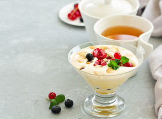Zabaglione with champagne and berries. French dessert. - obrazy, fototapety, plakaty