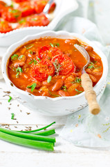 Tomato Vegetarian Soup with Beans and Baked Tomatoes