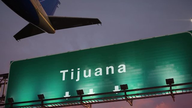 Airplane Take off Tijuana during a wonderful sunrise