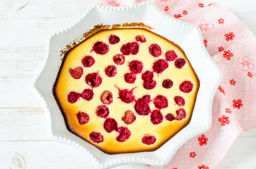 Cottage cheese casserole with raspberries
