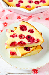 Cottage cheese casserole with raspberries