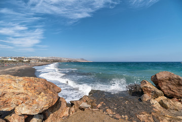 Fototapeta na wymiar Monolithos beach - Aegean sea - Santorini island - Greece