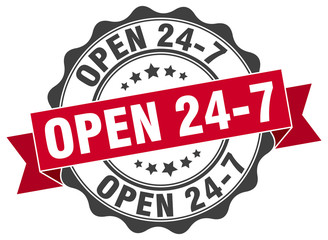 open 24 7 stamp. sign. seal