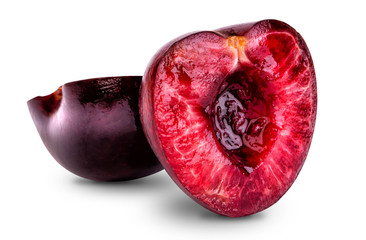 Cherry halves isolated on white background