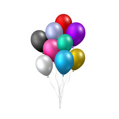 Beautiful realistic vector with a pack of colorful flying party balloons on white background.