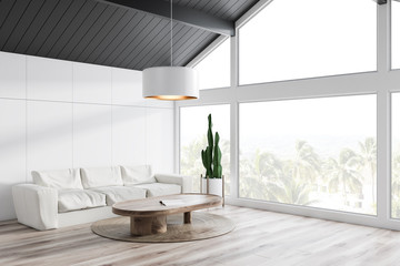 Attic living room corner, white sofa
