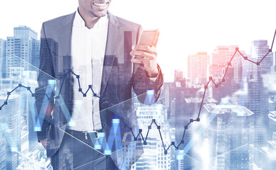 African American man in city, graph