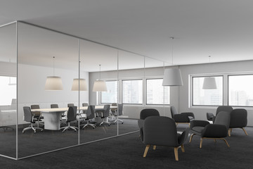 Side view of meeting room and lounge