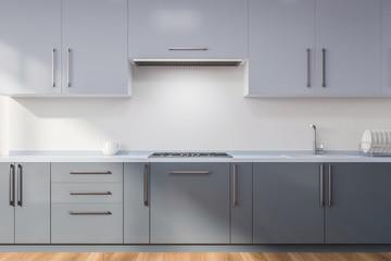 Kitchen with gray countertops - obrazy, fototapety, plakaty