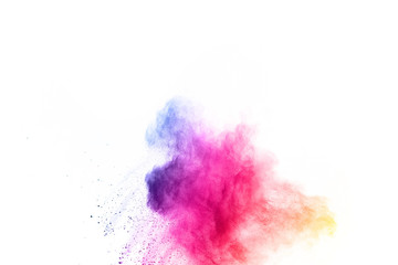 Fototapeta na wymiar Colorful powder explosion on white background. Colored cloud. Colorful dust explode. Paint Holi.