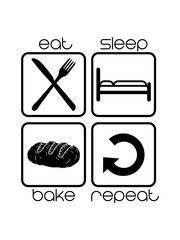 eat sleep bake repeat schlafen wiederholen tag frühstück laib brot scheibe hunger toast lecker bäcker backen abendessen essen brotzeit clipart comic cartoon