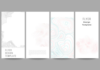 The minimalistic vector illustration of the editable layout of flyer, banner design templates. Topographic contour map, abstract monochrome background.