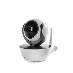 Modern CCTV security camera on white background