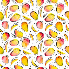 Watercolor seamless pattern with mango - 245456971