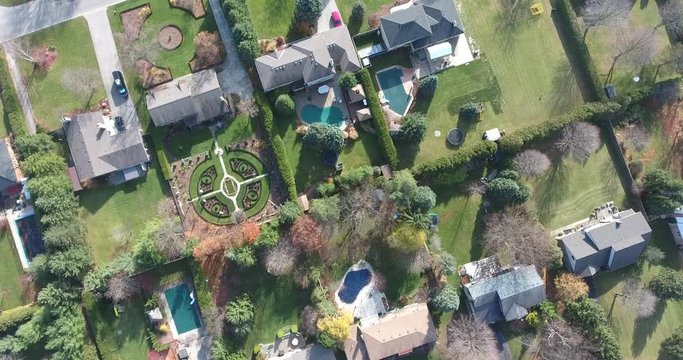Luxury Homes Top Down Aerial Flyover View In Autumn 4K