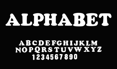 White of font and alphabet. Isolated on Black background