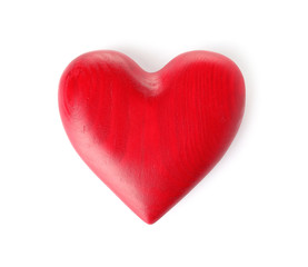 Red heart on white background, top view