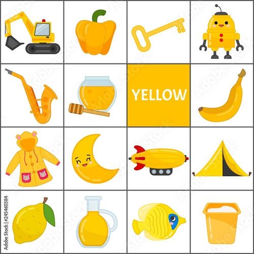Download "Learn the primary colors. Yellow. Different objects in ...