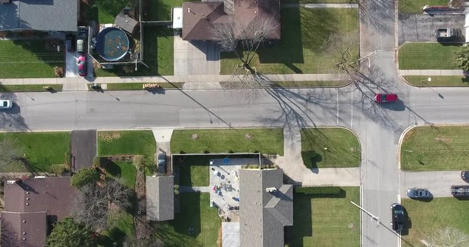 Top Down Aerial View Of Houses With Pools With Covers On And Autumn Treese 4K