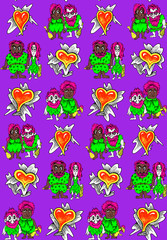 Seamless pattern. Design print for textile, fabric, wallpaper, background. Can be used for printing on paper, in packaging. Family in a primitive society. The relationship of ancient people.