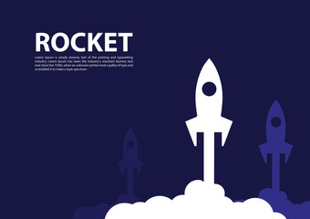 business startup competition.banner concept Rocket  Vector and illustration flying rocket.Space travel to the moon.Space rocket launch.Project start up Solar System and text space