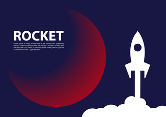 Rocket Vector and illustration flying rocket.Space travel to the moon.Space rocket launch.Project start up Solar System and text space