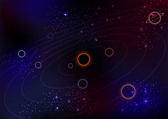 Obraz premium Concept Neon Solar System star Galaxy minimalism have sun,moon,earth,mercury,venus,mars,jupiter,saturn,uranus,neptune design vector and illustration