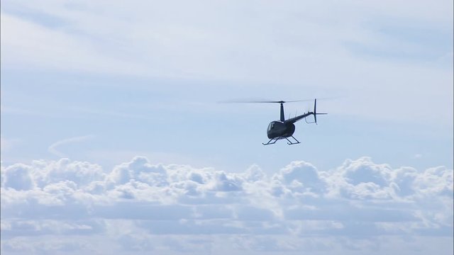 Aerial view Helicopter flying Miami coastline Florida USA