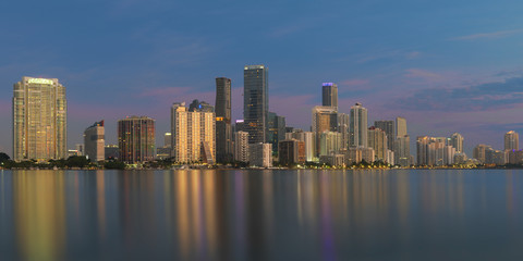 Fototapeta na wymiar Cityscape of the Miami skyline at dawn from Miami, Florida