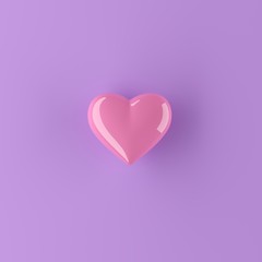 Minimal concept. Outstanding pink color heart shape on purple background. 3d render