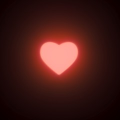 Minimal concept. Outstanding glowing pink color heart shape on black background.3d render
