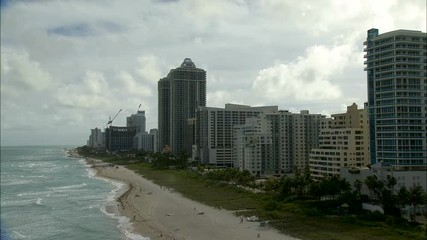 Aerial view South Beach hotel resort condominiums Miami 