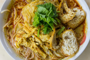 delicious and famous Sarawak Laksa Noodle Soup.