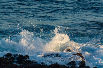 Fototapeta premium Background with dark blue ocean water waves