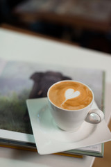 coffee latte art heart shape with wild animals book