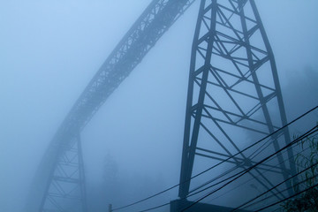 Iron bridge in fog