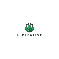 Letter U icon symbol, Eco nature flower design vector illustration