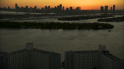 Aerial sunset view Miami Hibiscus Islands Florida USA