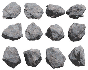 Rocks set isolated on white background.