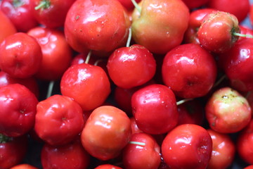 heap red fruits of acerola