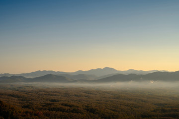 Mountain mist, Beautiful winter mountains landscape