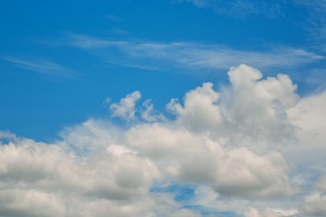 Naklejka na ściany i meble Blue sky with white clouds, clear blue sky with plain white cloud with space for text background.