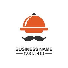 Bearded man with a hat in the form of a serving hat for food or restaurant logo templates.