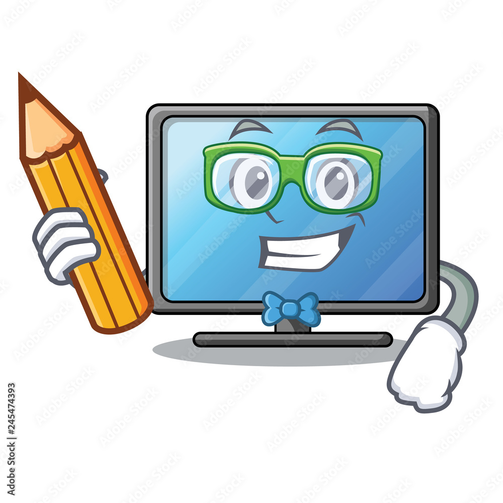 Sticker Student lcd tv above wooden cartoon table