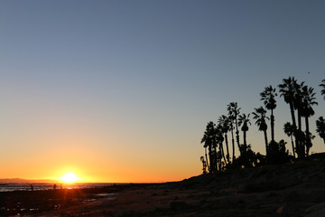 Ventura, California Pier and C Street beach at evening sunset and dusk