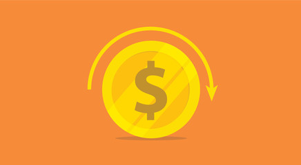 roi return on investment concept with gold money icon and return circle arrow rolling - vector