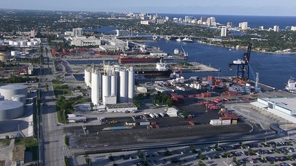 Aerial view Port cruise Terminal Power Plant Florida