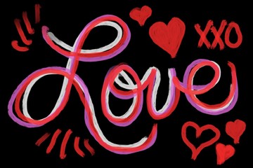 Retro Hippie Hand drawn scribble chalk board LOVE HEARTS I love you, typography script design