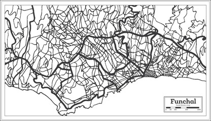 Funchal Portugal City Map in Retro Style. Outline Map.