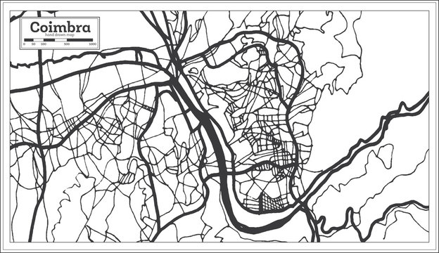 Coimbra Portugal City Map in Retro Style. Outline Map.